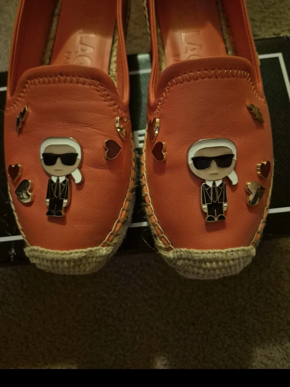 Karl Lagerfeld Paris Woman's Embellished Espadrille Flats Sunset Coral 7M